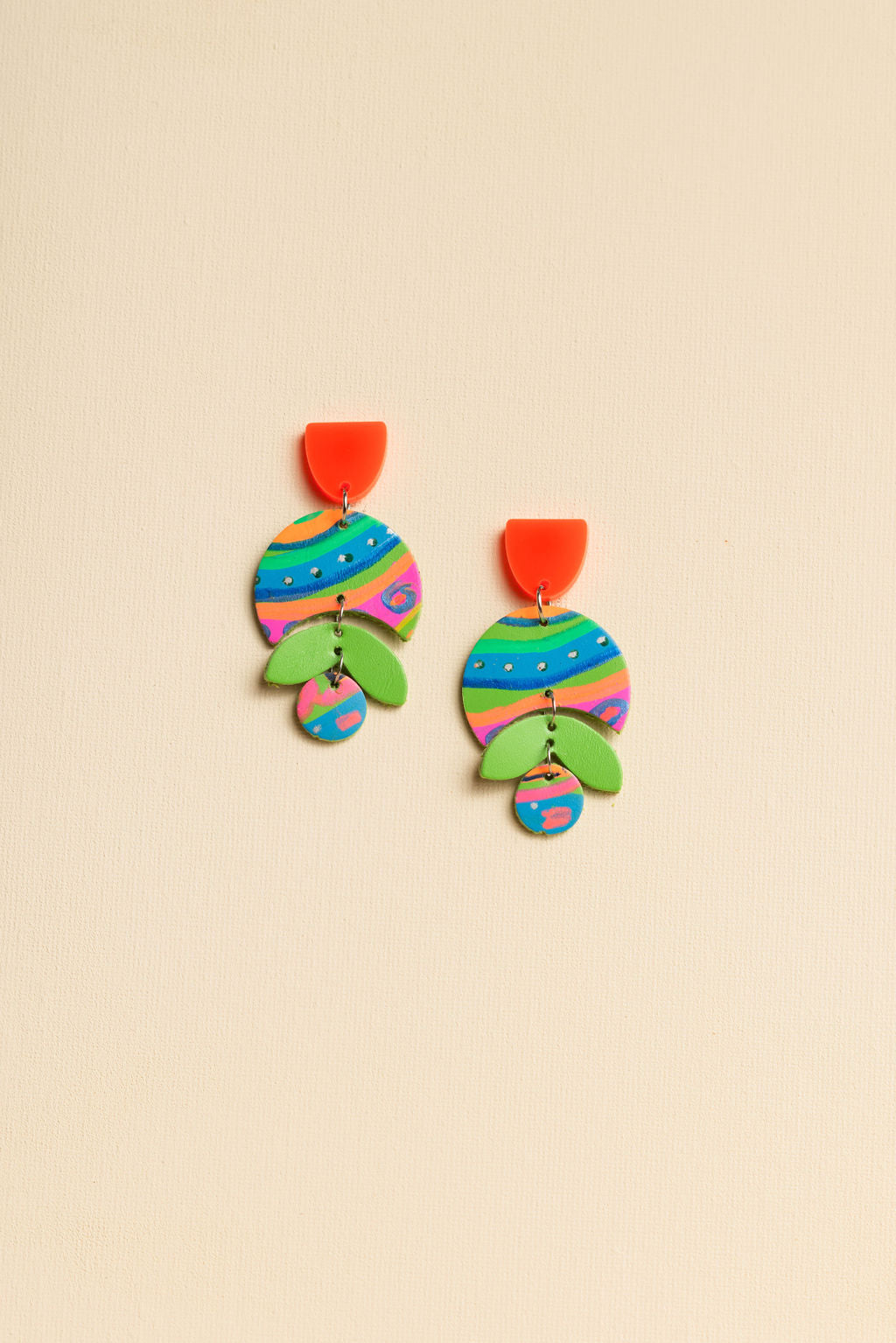 Orange Handpainted Aurora Statement Earrings 