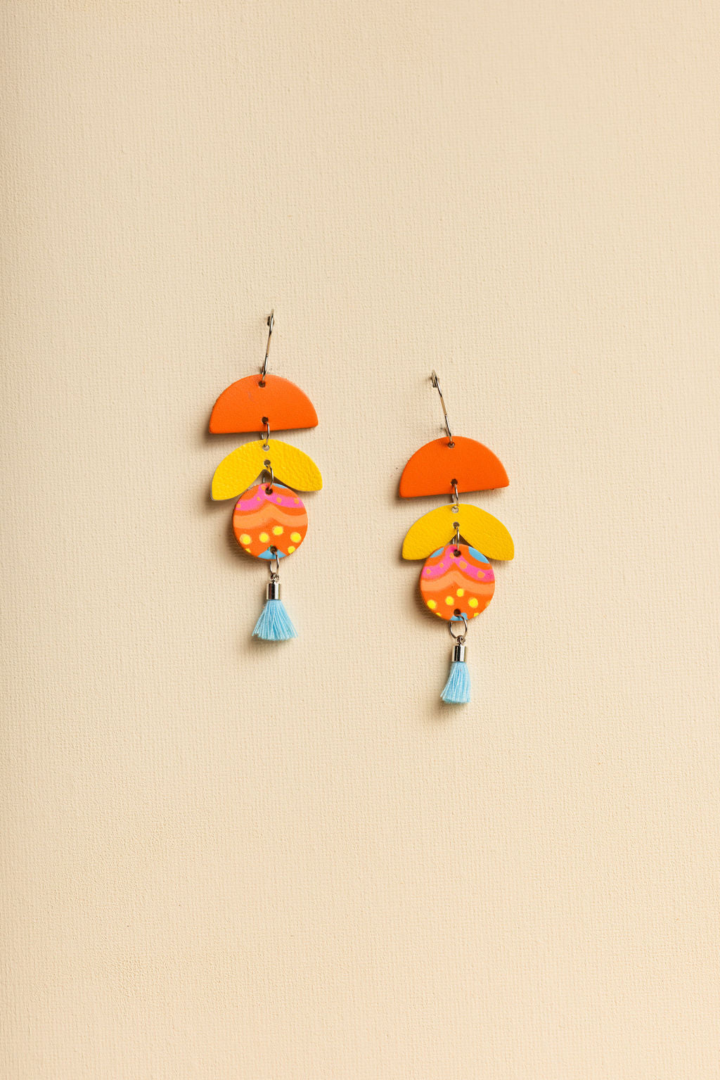 Orange Art Drop Statement Earrings 
