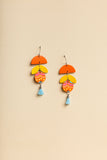 Orange Art Drop Statement Earrings 