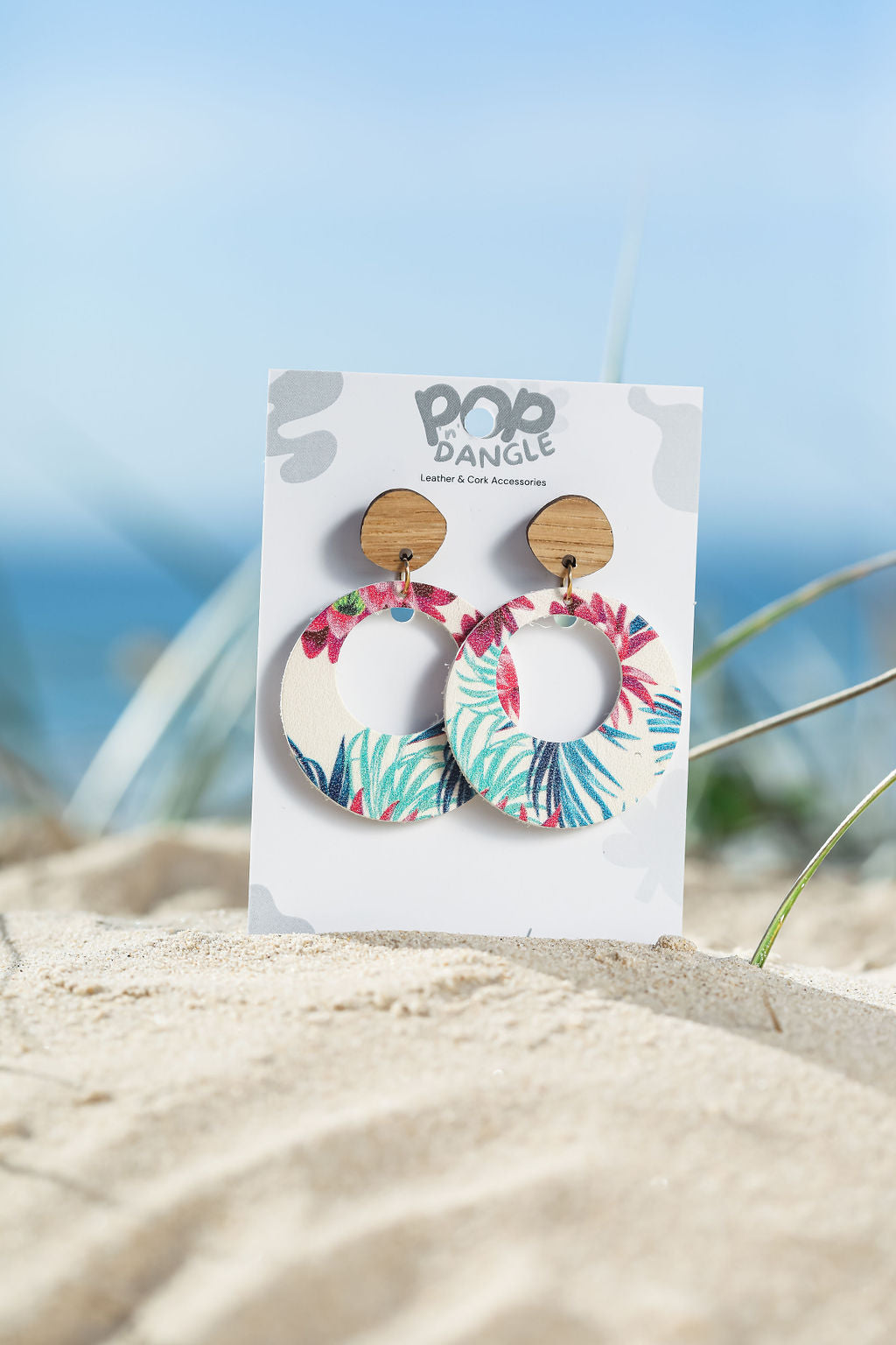 Palm Hoop Leather Earrings