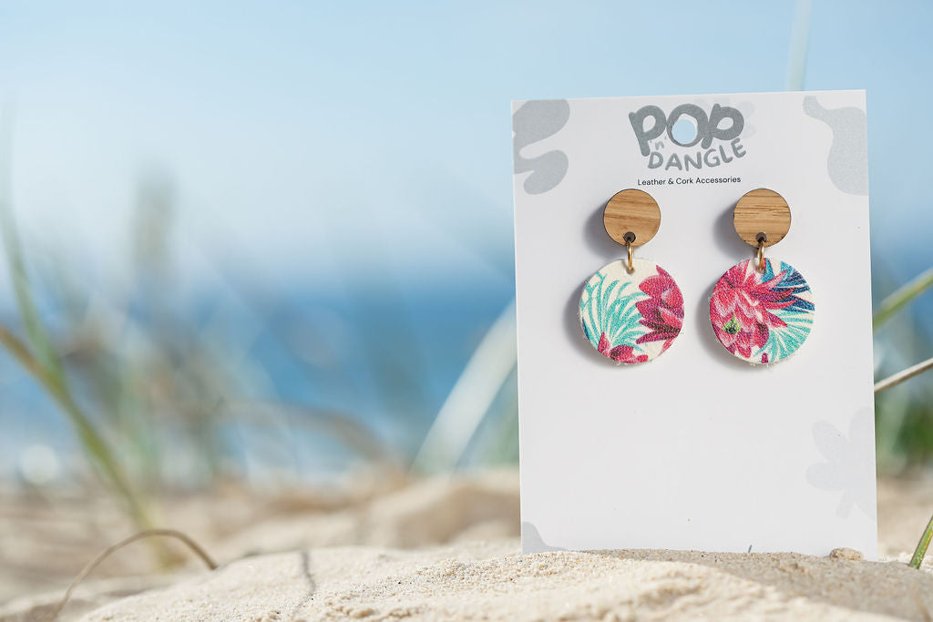 Palm Orbit Drops 20 mm Leather Earrings 