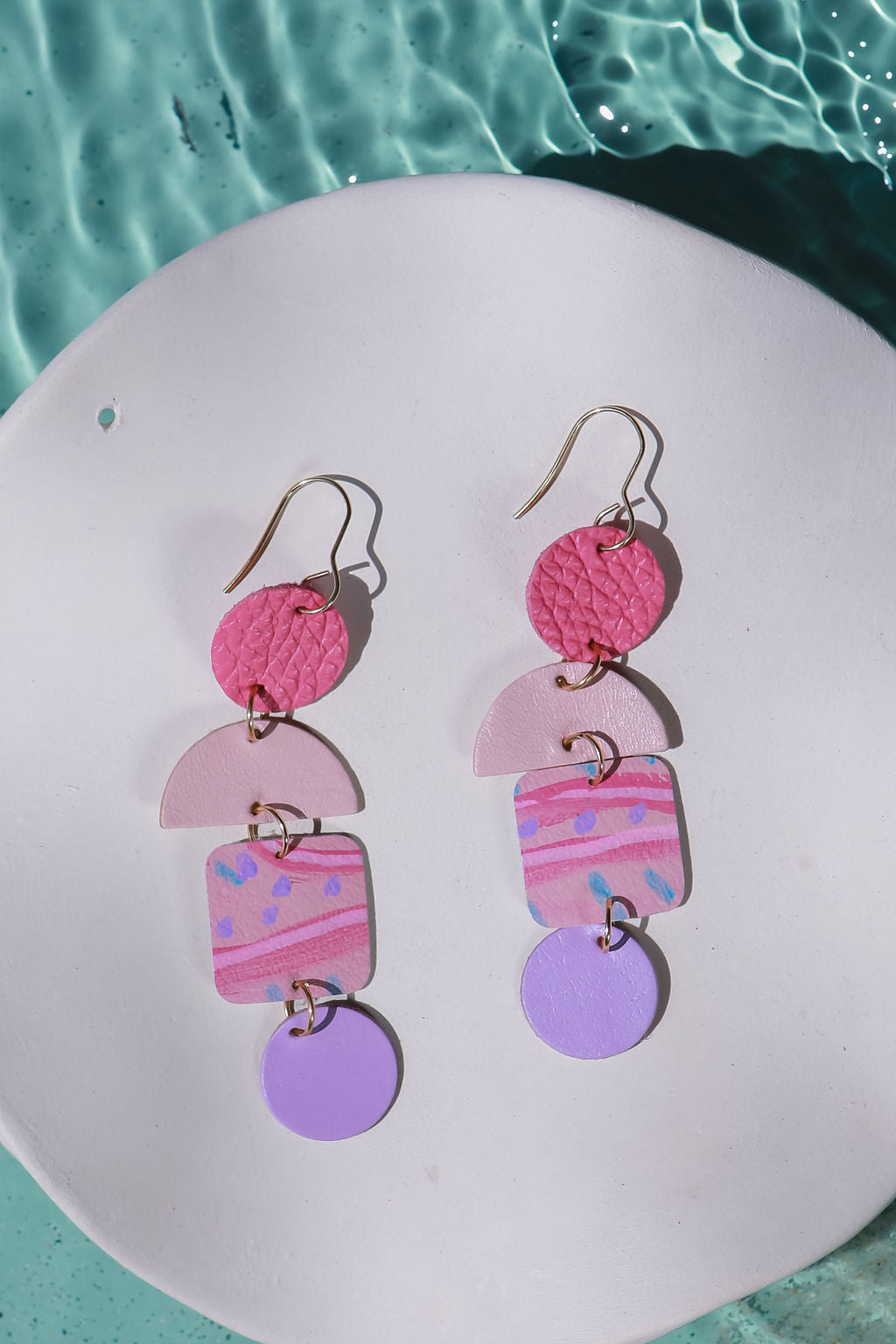 Pink_Geometric_Quartet_Leather _Earrngs 