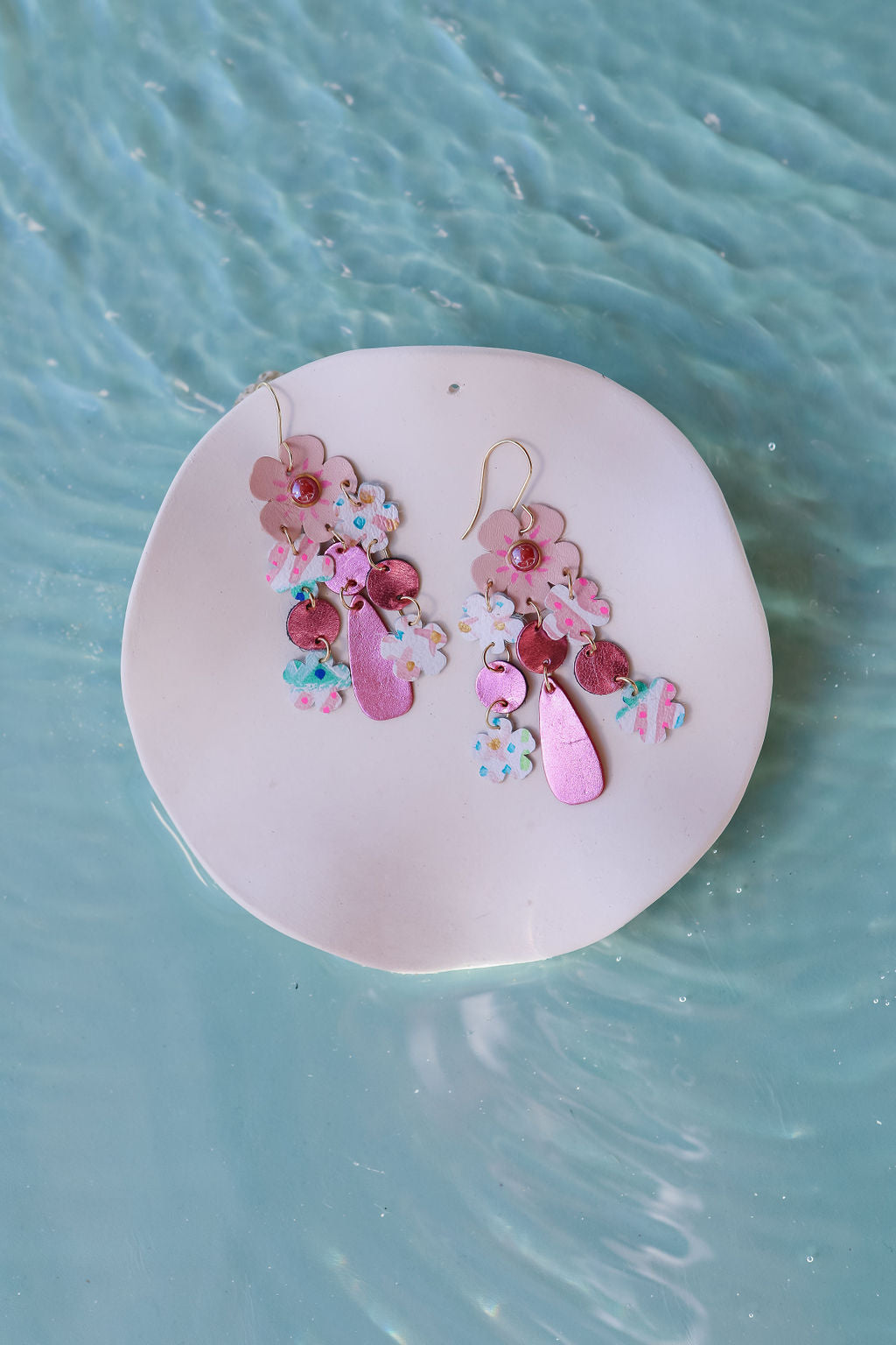 Pink Flower Statement Earrings 