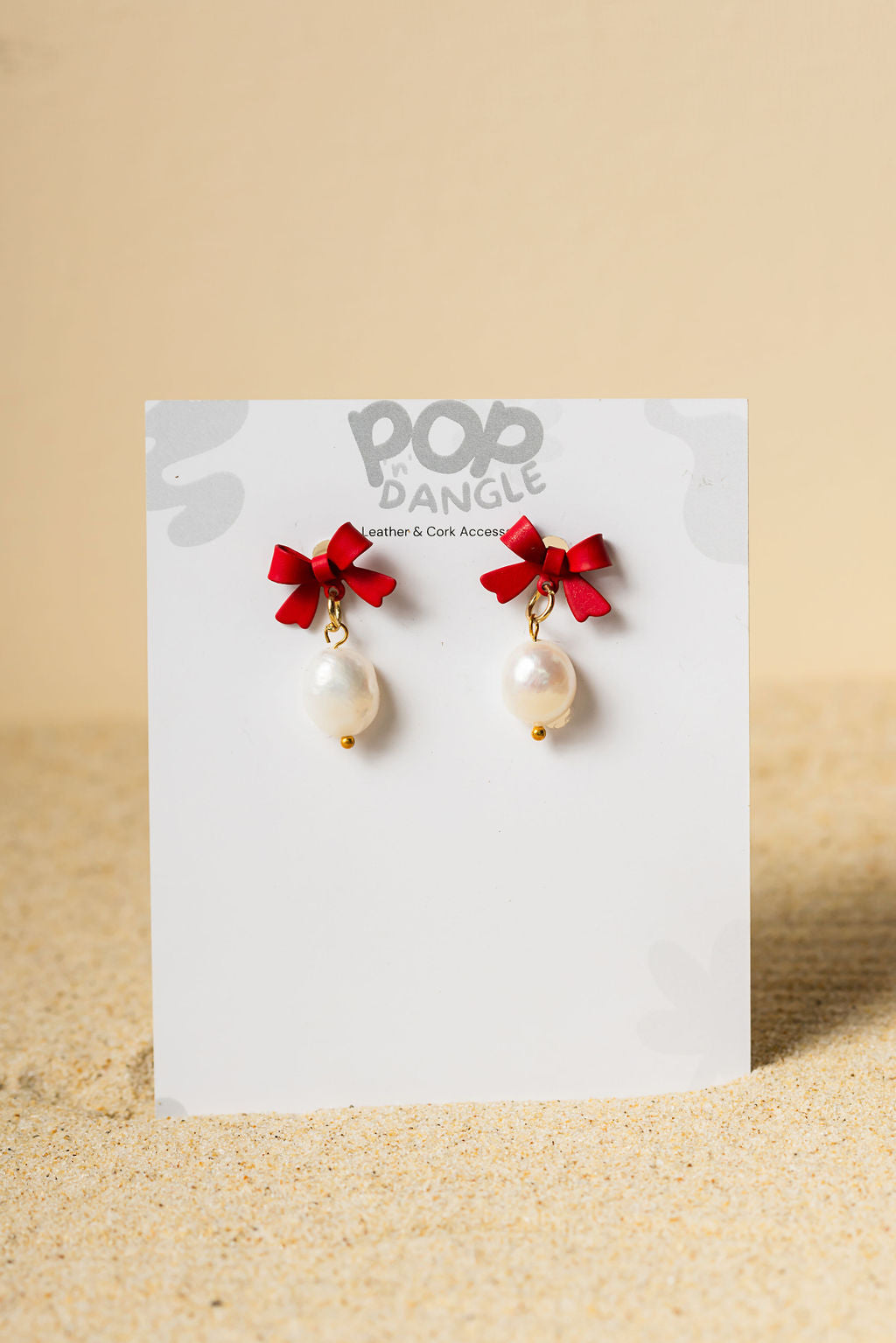 Red Bow Pearl Drop Earrings 