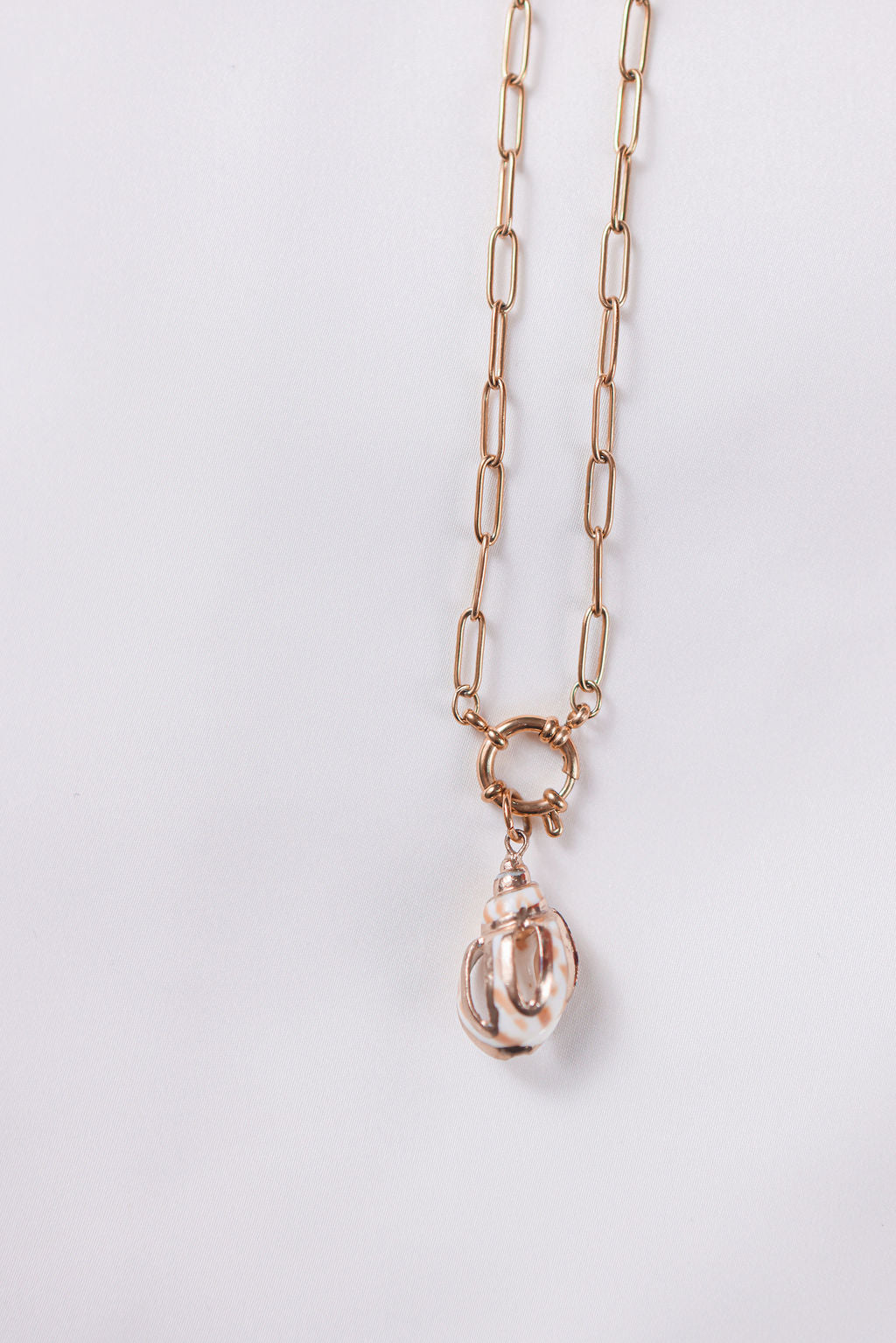 Seashell Pendant Necklace stainless steel paperclip chain 