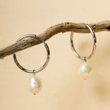 Silver Pearl Hoops