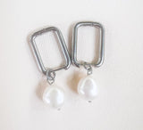 Silver Pearl Hoops