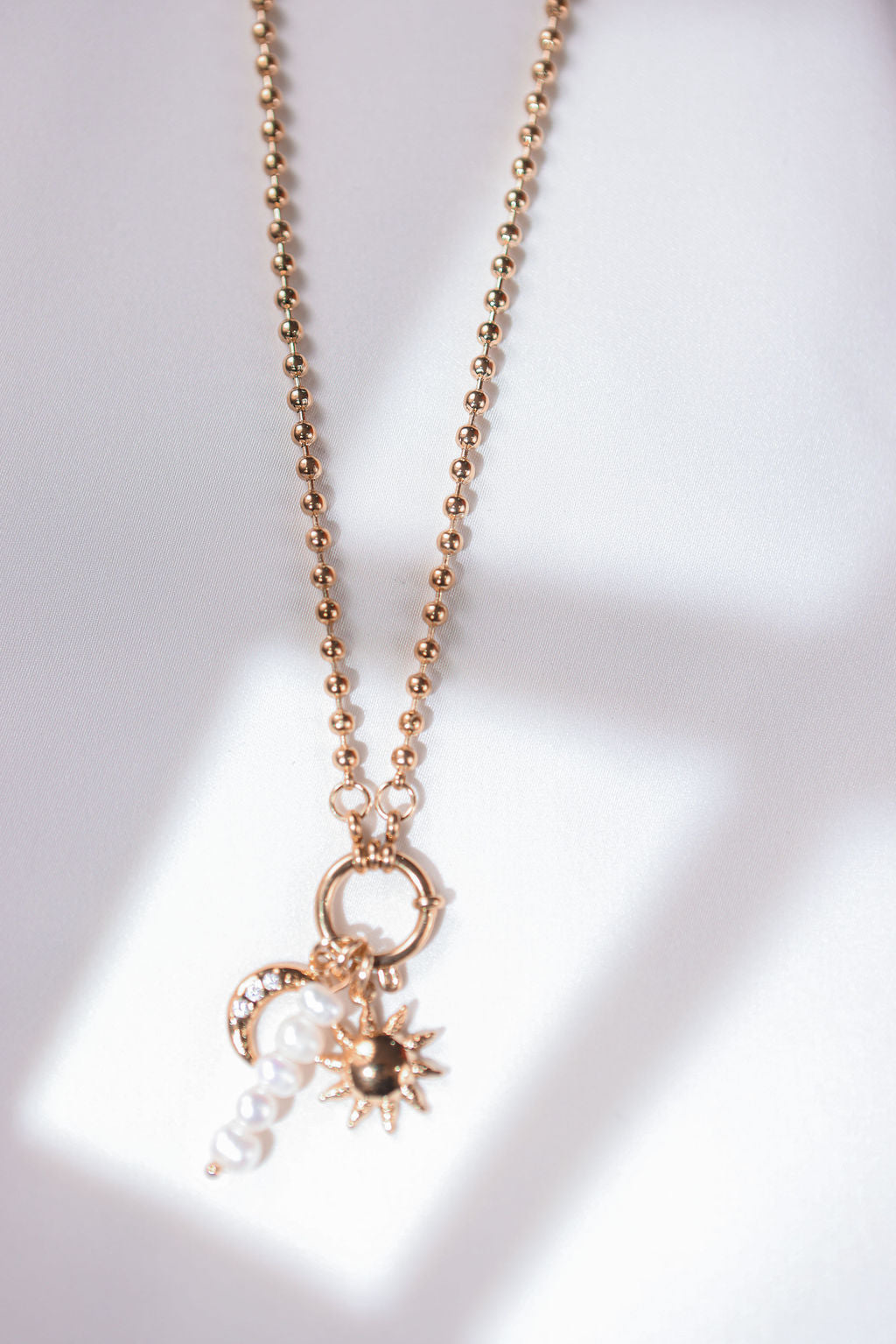 Sun, Moon & Pearl Charm Necklace