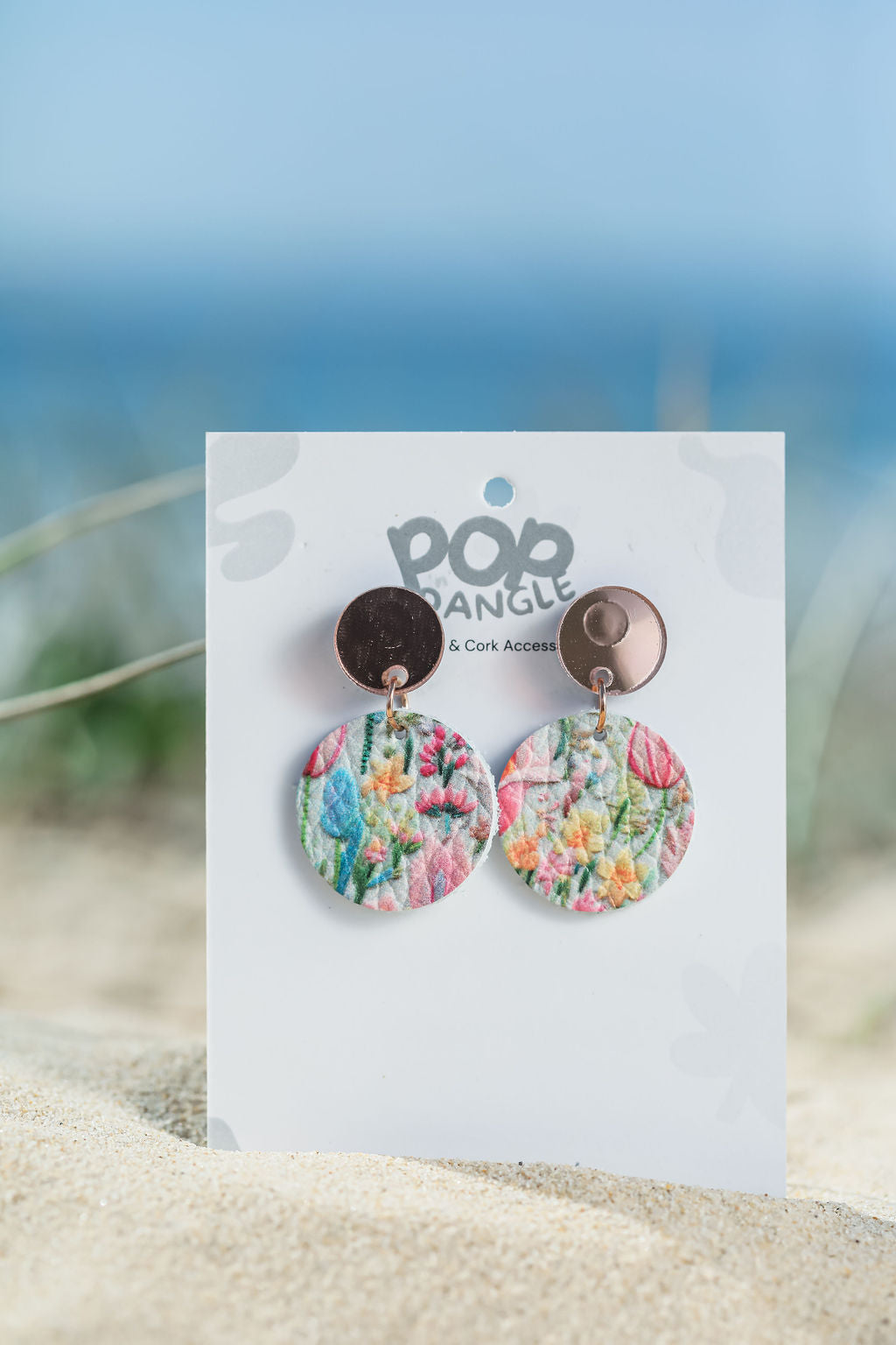 Watercolor Tulip Orbit Drops Leather earrings 