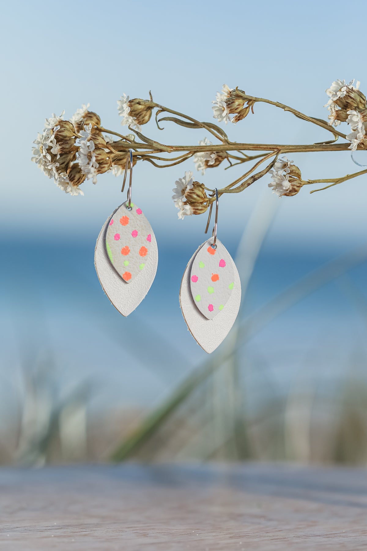 White N Dots Sweet Drop Earrings 
