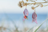 Mini Lavender and floral triple leaf leather earrings 