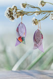 Lavender and floral triple leaf  drop earrings 