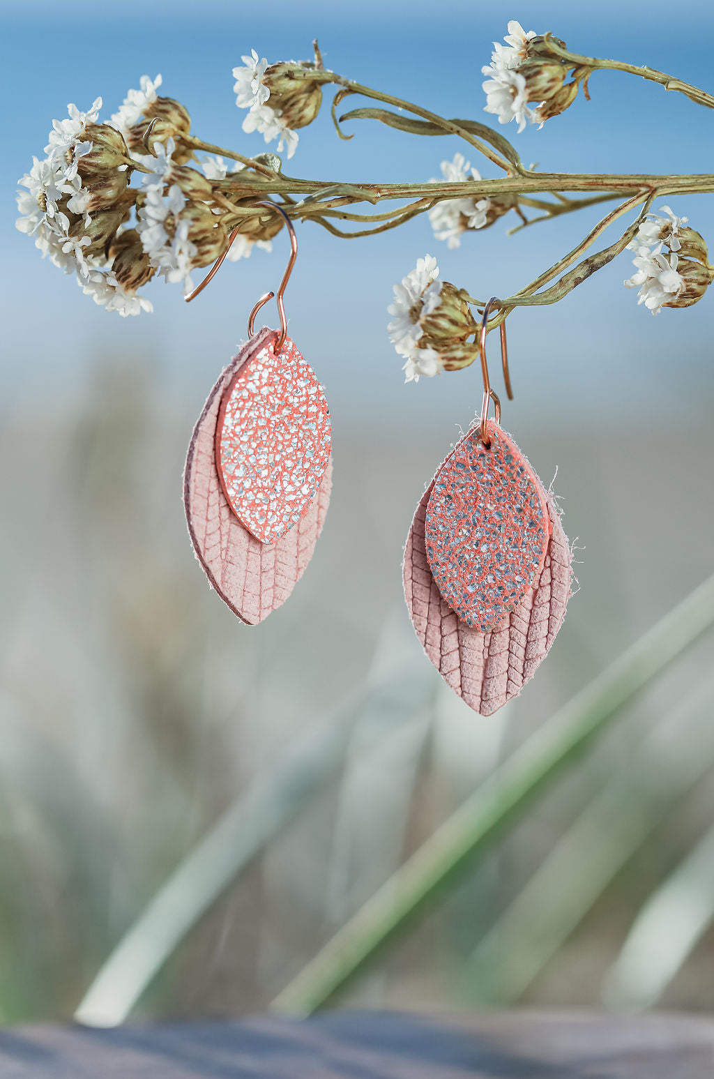 Pink Suede with pink Shimmer leather earrings 