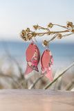 pink rose triple leaf  drop  earrings 