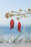 mini red triple leaf drop earrings 
