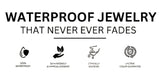 Advertisement for waterproof jewelry with icons and text on a white background