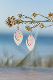 white handpainted dots on Kangaroo leather earrings 