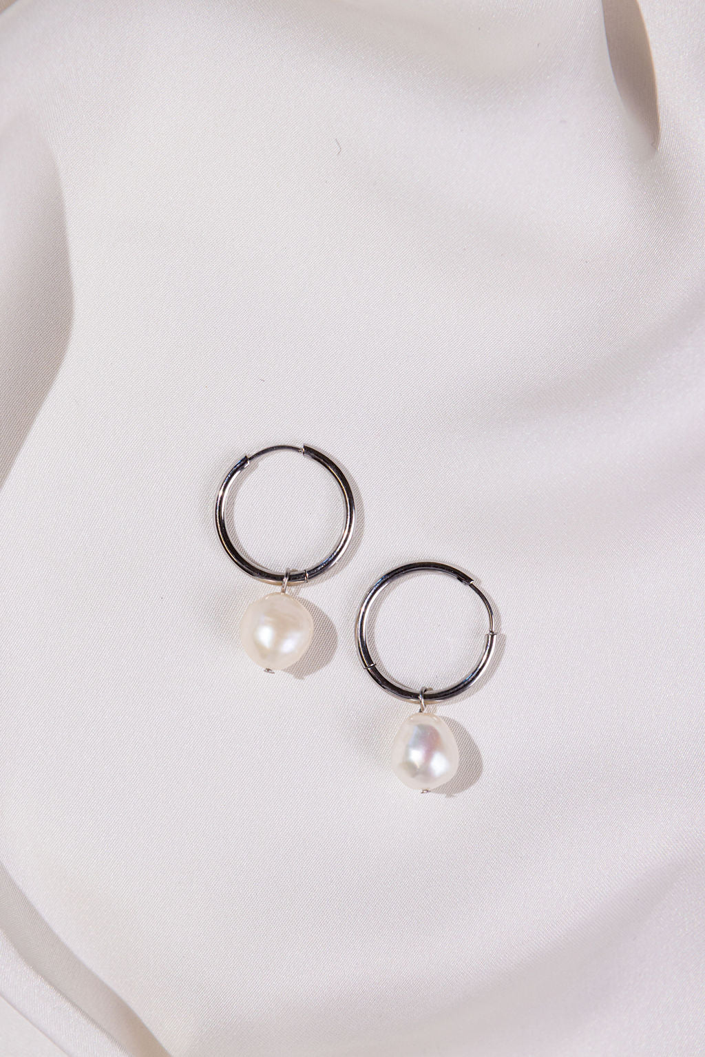 Silver Hoops with Freshwater Pearls