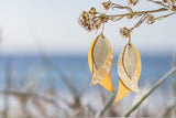 yellow triple leaf drop earrings